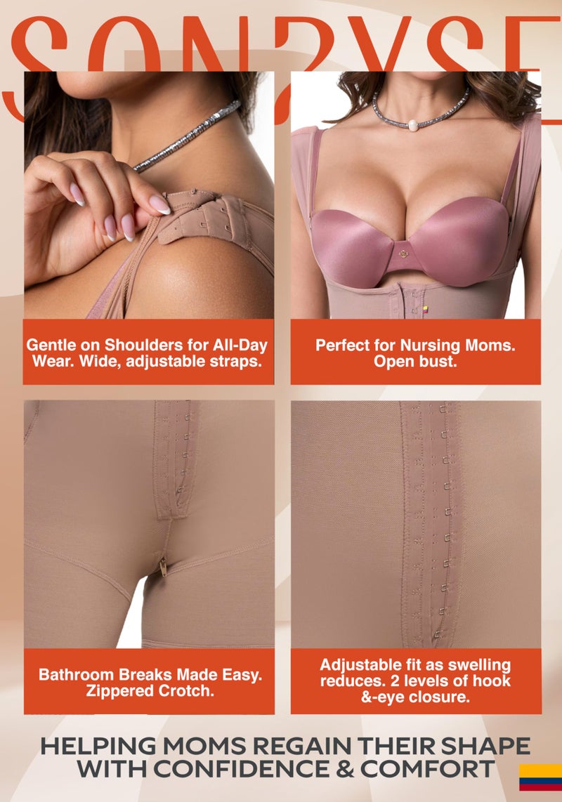Sonryse 211BF Fajas Colombianas Post Surgery High Compression Stage 2 Faja Lipo 360 Tummy Tuck Cocoa Large - Image 3